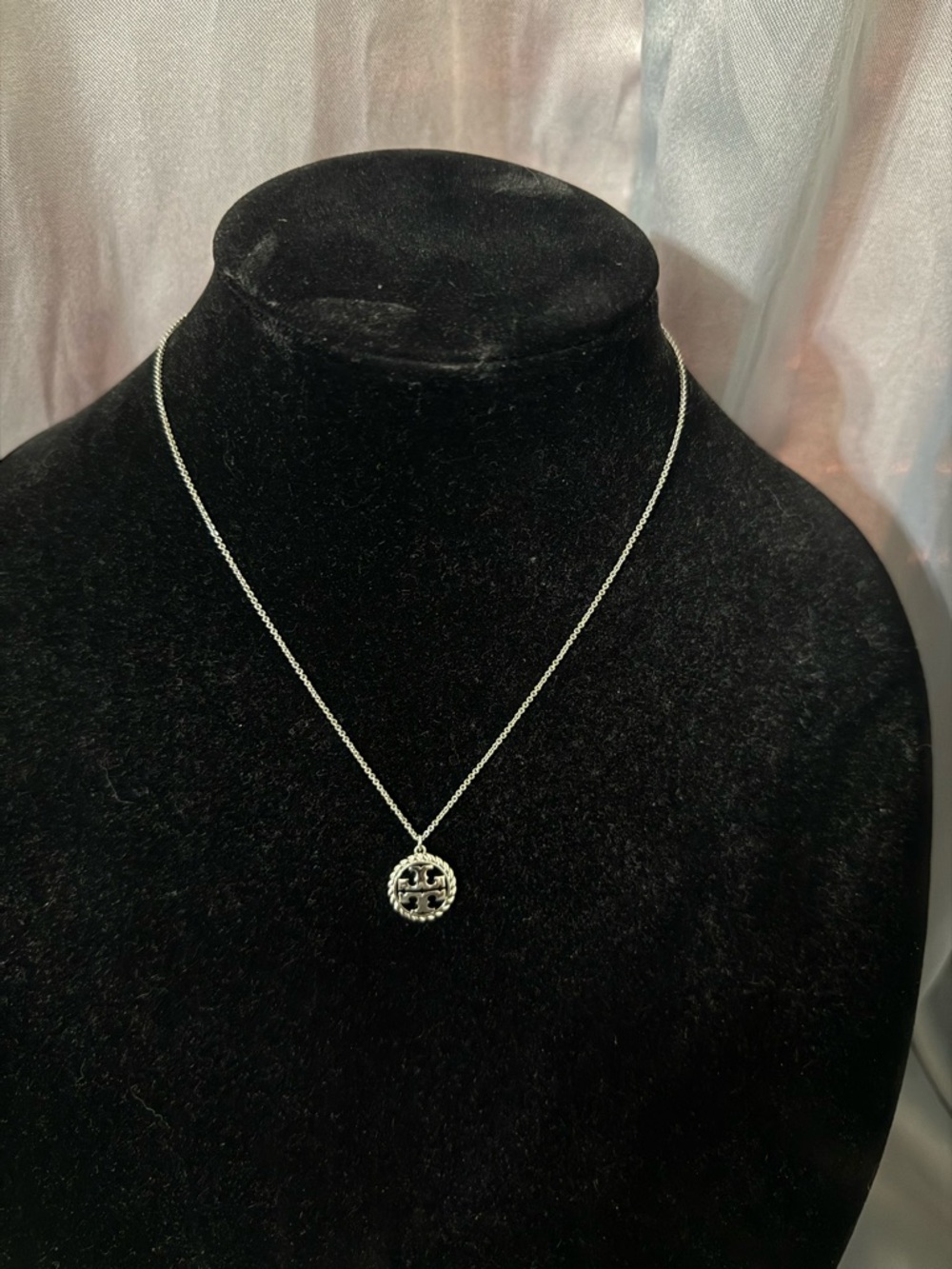 Tory Burch Silver Logo Medallion Necklace